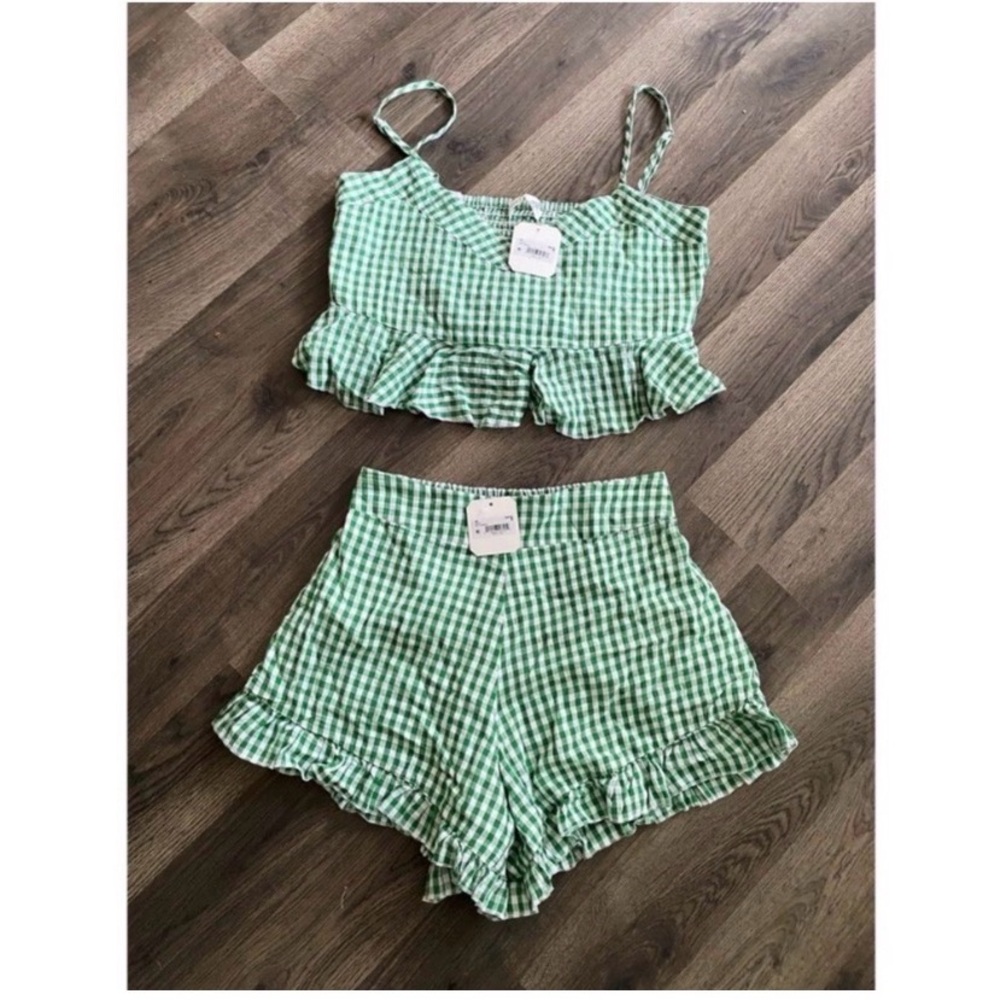 Altar'd State Green Gingham Ruffle Mini Set - Picture 5 of 7